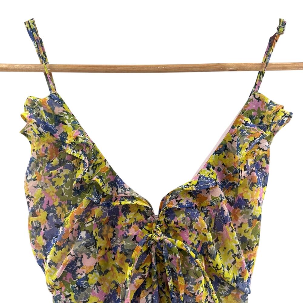 Lost + Wonder Floral Chiffon Ruched Rhodes Paradise Mini Dress Feminine Size L - Picture 4 of 15